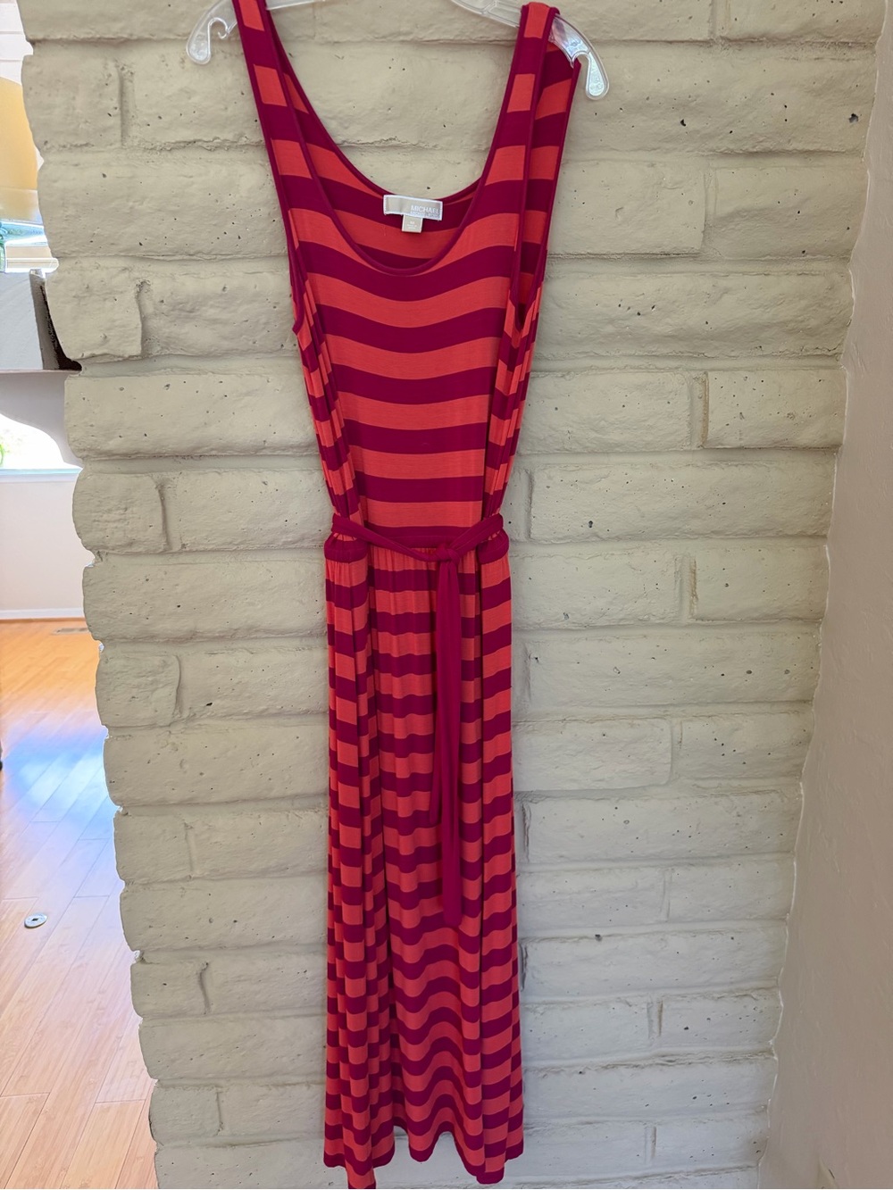 Michael Kors Striped Coral and Magenta Scoop Neck Dress